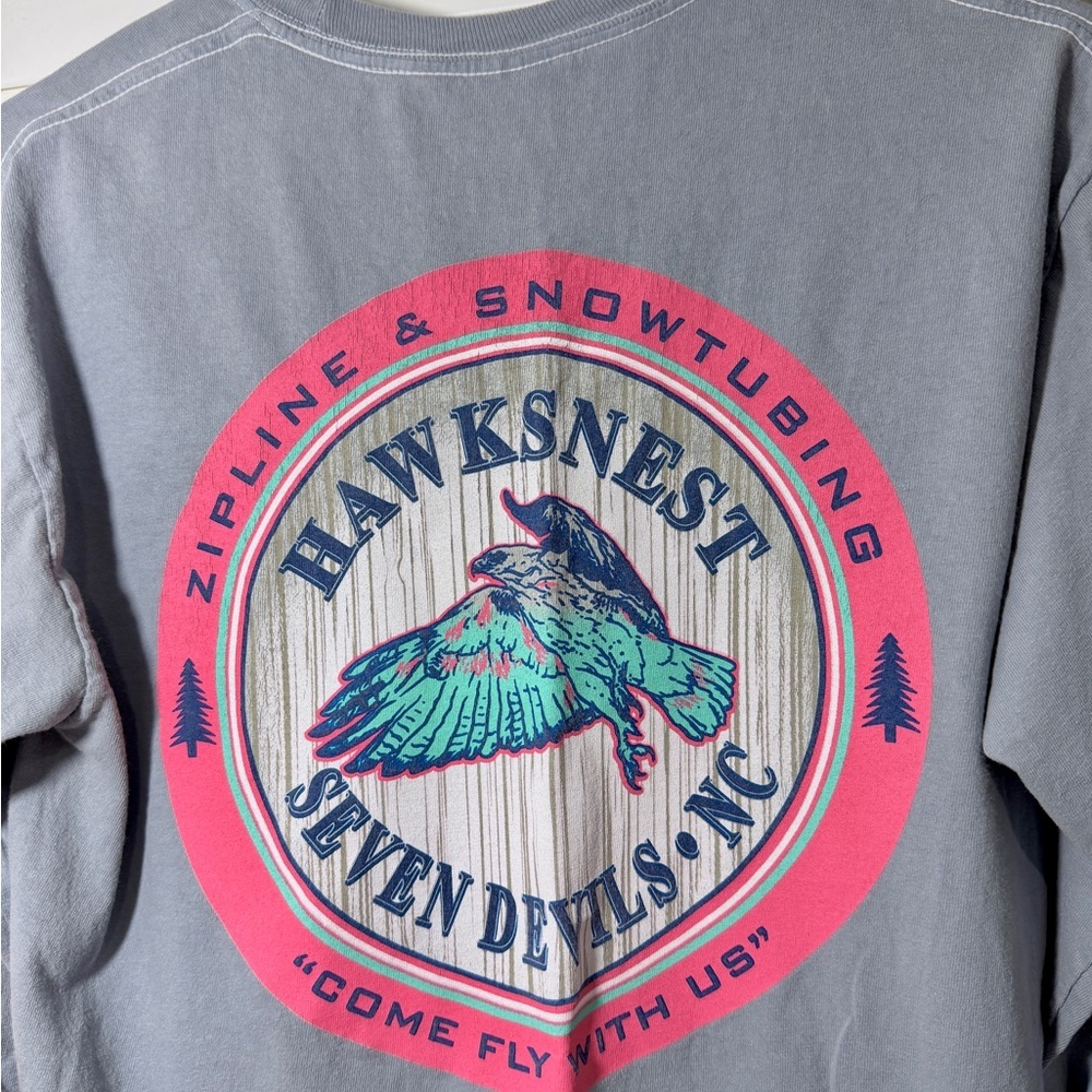 Mens Long Sleeve Spell Out Graphic Tee Shirt Size S Crew neck Gray Hawks Nest